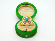 18ct Yellow Gold, Pearl & Turquoise Floral Dress Ring Antique c1930 Art Deco