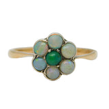 Edwardian 9ct Gold, White Opal & Turquoise Floral Cluster Ring Antique c1910