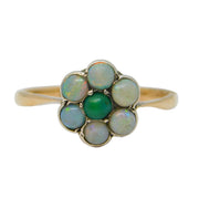 Edwardian 9ct Gold, White Opal & Turquoise Floral Cluster Ring Antique c1910