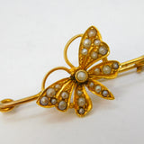 Victorian 15ct Gold & Seed Pearl Butterfly Sweetheart Brooch Antique c1900