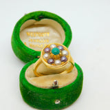 18ct Yellow Gold, Pearl & Turquoise Floral Dress Ring Antique c1930 Art Deco