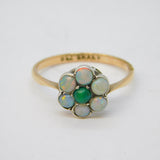 Edwardian 9ct Gold, White Opal & Turquoise Floral Cluster Ring Antique c1910