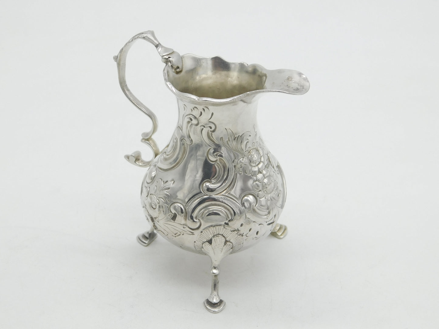 George III Sterling Silver Floral Pattern Baluster Cream Jug Antique 1765 London
