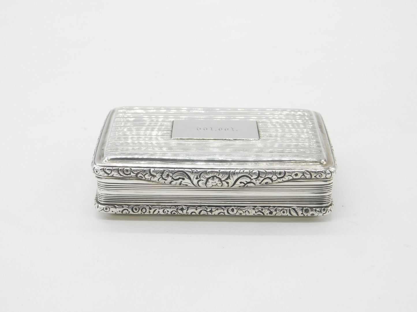 Georgian Sterling Silver Line Pattern Large Snuff Box 1821 Birmingham John Shaw