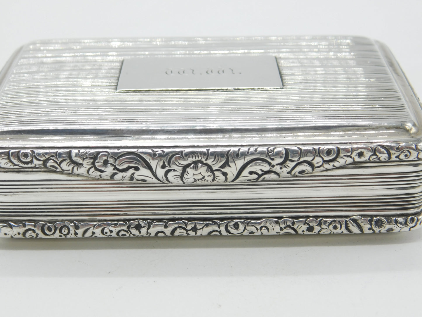 Georgian Sterling Silver Line Pattern Large Snuff Box 1821 Birmingham John Shaw