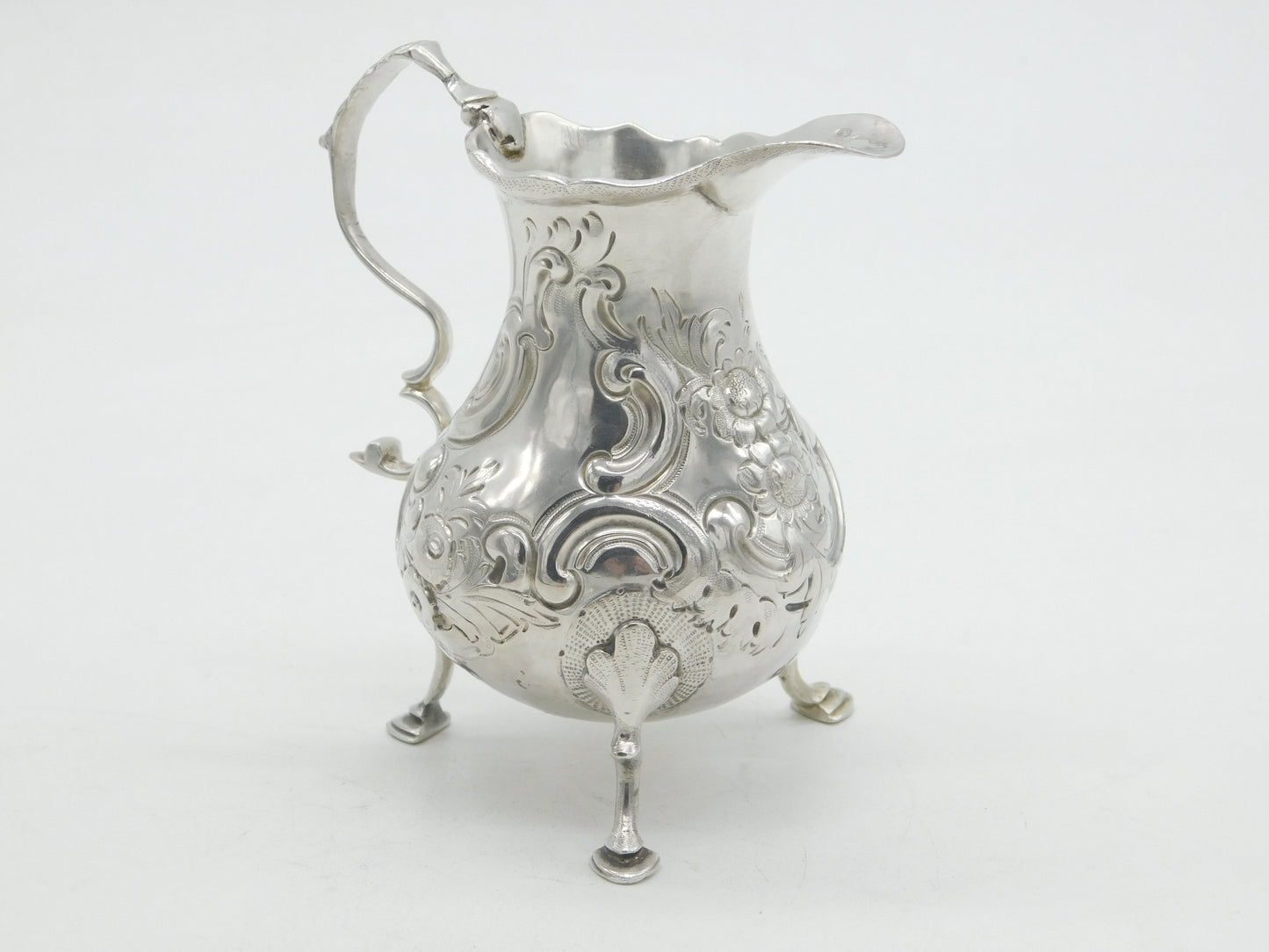 George III Sterling Silver Floral Pattern Baluster Cream Jug Antique 1765 London
