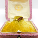 9ct Yellow Gold Garnet Set Wishbone Band Ring 1987 Birmingham Vintage