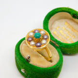 18ct Yellow Gold, Pearl & Turquoise Floral Dress Ring Antique c1930 Art Deco