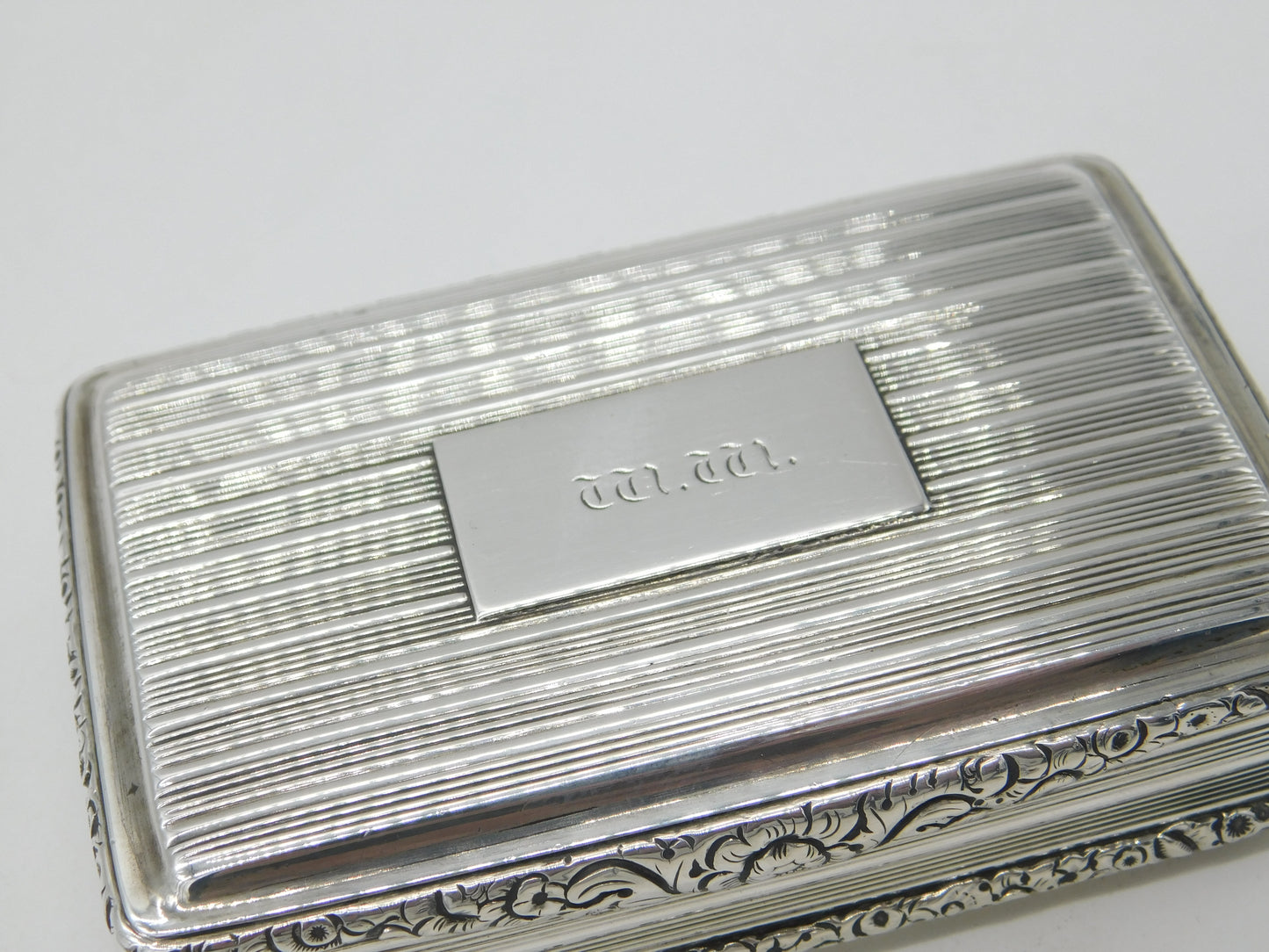 Georgian Sterling Silver Line Pattern Large Snuff Box 1821 Birmingham John Shaw