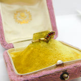 9ct Yellow Gold Garnet Set Wishbone Band Ring 1987 Birmingham Vintage