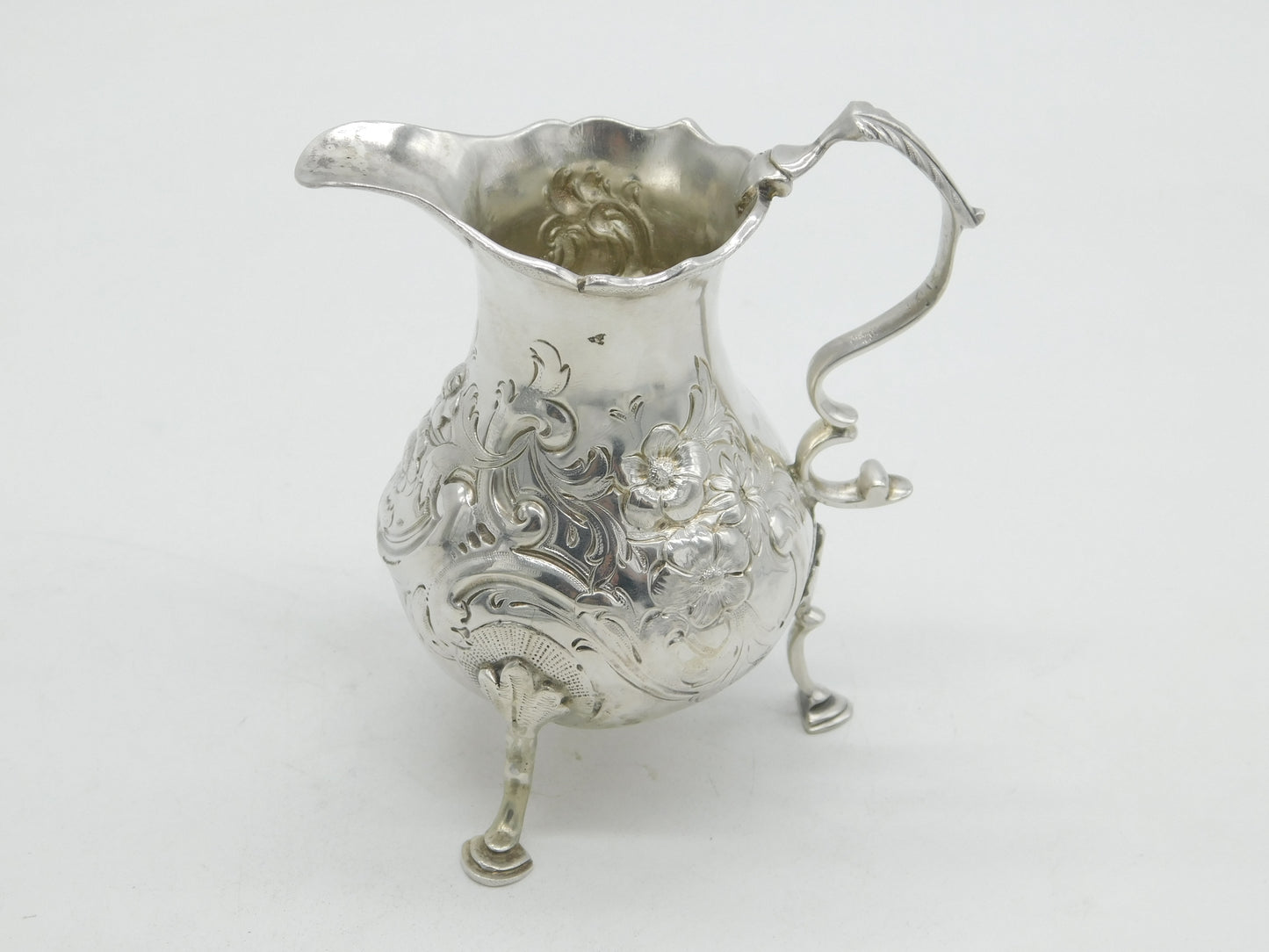 George III Sterling Silver Floral Pattern Baluster Cream Jug Antique 1765 London