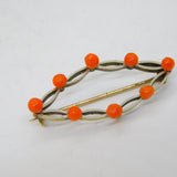 Edwardian 14ct Gold, Platinum & Coral Set Dress Brooch Antique c1910