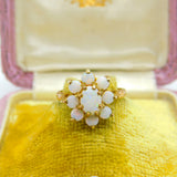9ct Yellow Gold & Fire Opal Floral Cluster Ring 1973 London Vintage