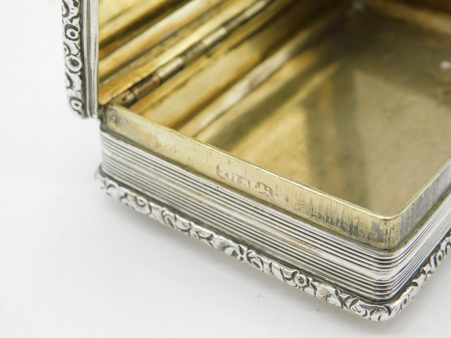 Georgian Sterling Silver Line Pattern Large Snuff Box 1821 Birmingham John Shaw