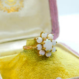 9ct Yellow Gold & Fire Opal Floral Cluster Ring 1973 London Vintage