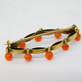 Edwardian 14ct Gold, Platinum & Coral Set Dress Brooch Antique c1910