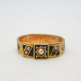 Edwardian 9ct Gold, Black Enamel & Seed Pearl Mourning Ring Antique 1904 Chester