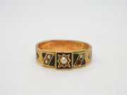 Edwardian 9ct Gold, Black Enamel & Seed Pearl Mourning Ring Antique 1904 Chester