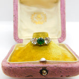 9ct Gold & Silver Set Emerald & White Paste Statement Ring Antique c1920