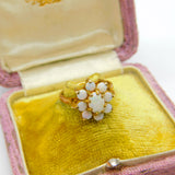 9ct Yellow Gold & Fire Opal Floral Cluster Ring 1973 London Vintage