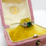 9ct Gold & Silver Set Emerald & White Paste Statement Ring Antique c1920