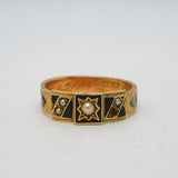 Edwardian 9ct Gold, Black Enamel & Seed Pearl Mourning Ring Antique 1904 Chester