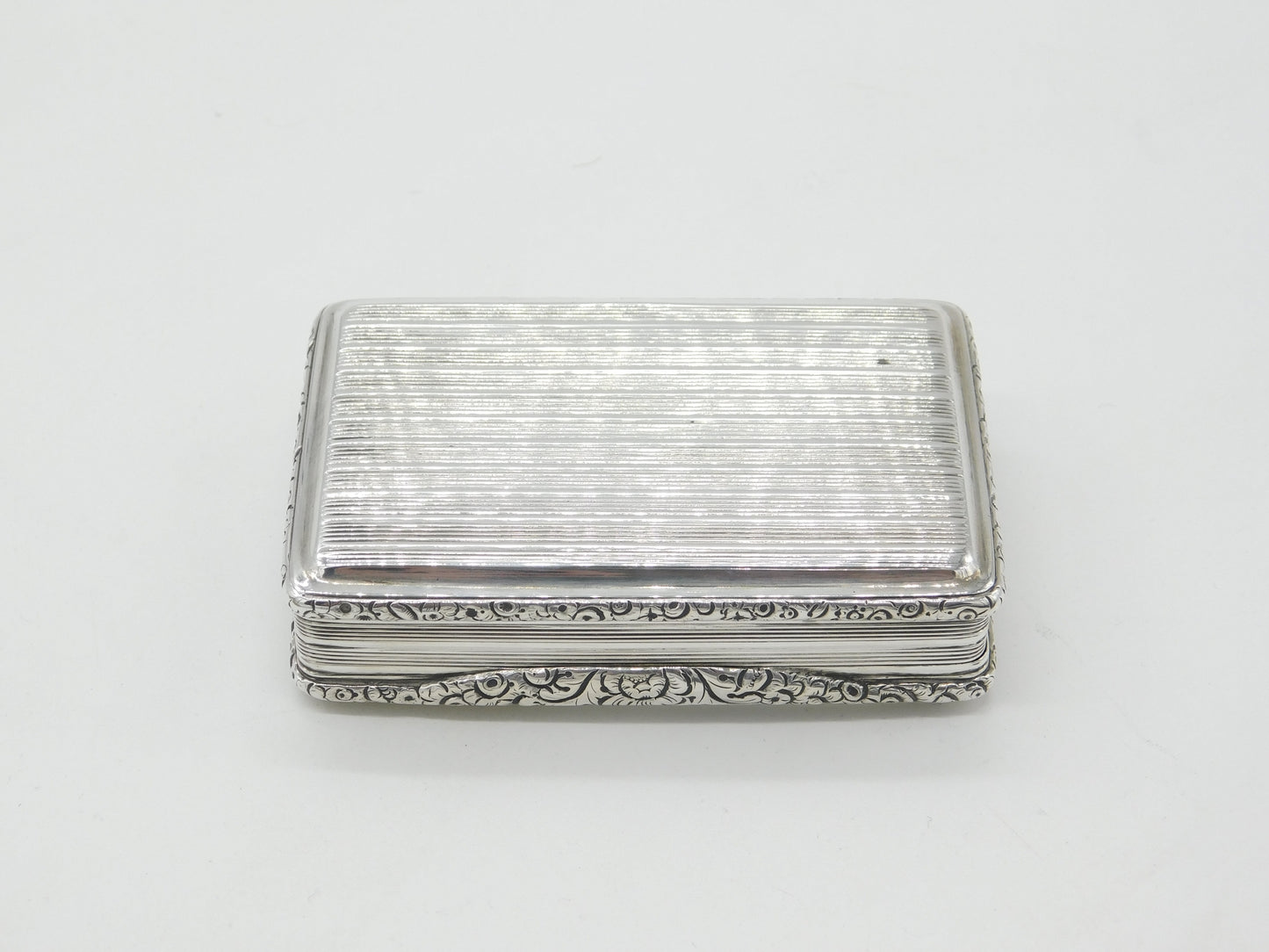 Georgian Sterling Silver Line Pattern Large Snuff Box 1821 Birmingham John Shaw