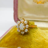 9ct Yellow Gold & Fire Opal Floral Cluster Ring 1973 London Vintage