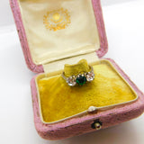 9ct Gold & Silver Set Emerald & White Paste Statement Ring Antique c1920