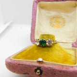 9ct Gold & Silver Set Emerald & White Paste Statement Ring Antique c1920