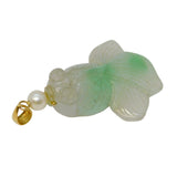 14ct Yellow Gold, Pearl, Carved Green Jade Koi Fish Pendant Vintage c1970