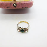 9ct Gold & Silver Set Emerald & White Paste Statement Ring Antique c1920