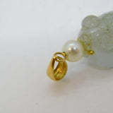 14ct Yellow Gold, Pearl, Carved Green Jade Koi Fish Pendant Vintage c1970