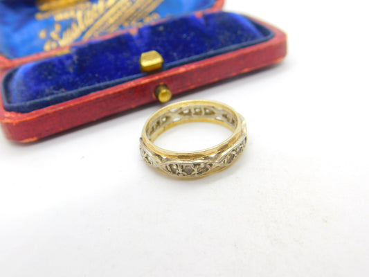 9ct Two-Tone Gold & Diamond Paste Set Full Eternity Ring Antique c1930 Art Deco