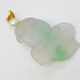 14ct Yellow Gold, Pearl, Carved Green Jade Koi Fish Pendant Vintage c1970