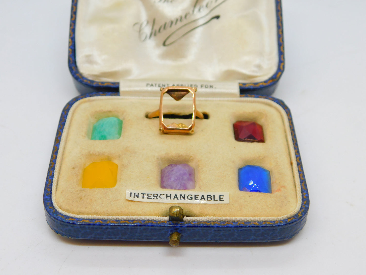 Edwardian Boxed 9ct Rose Gold 'Chameleon' Multi-Stone Ring Antique c1910