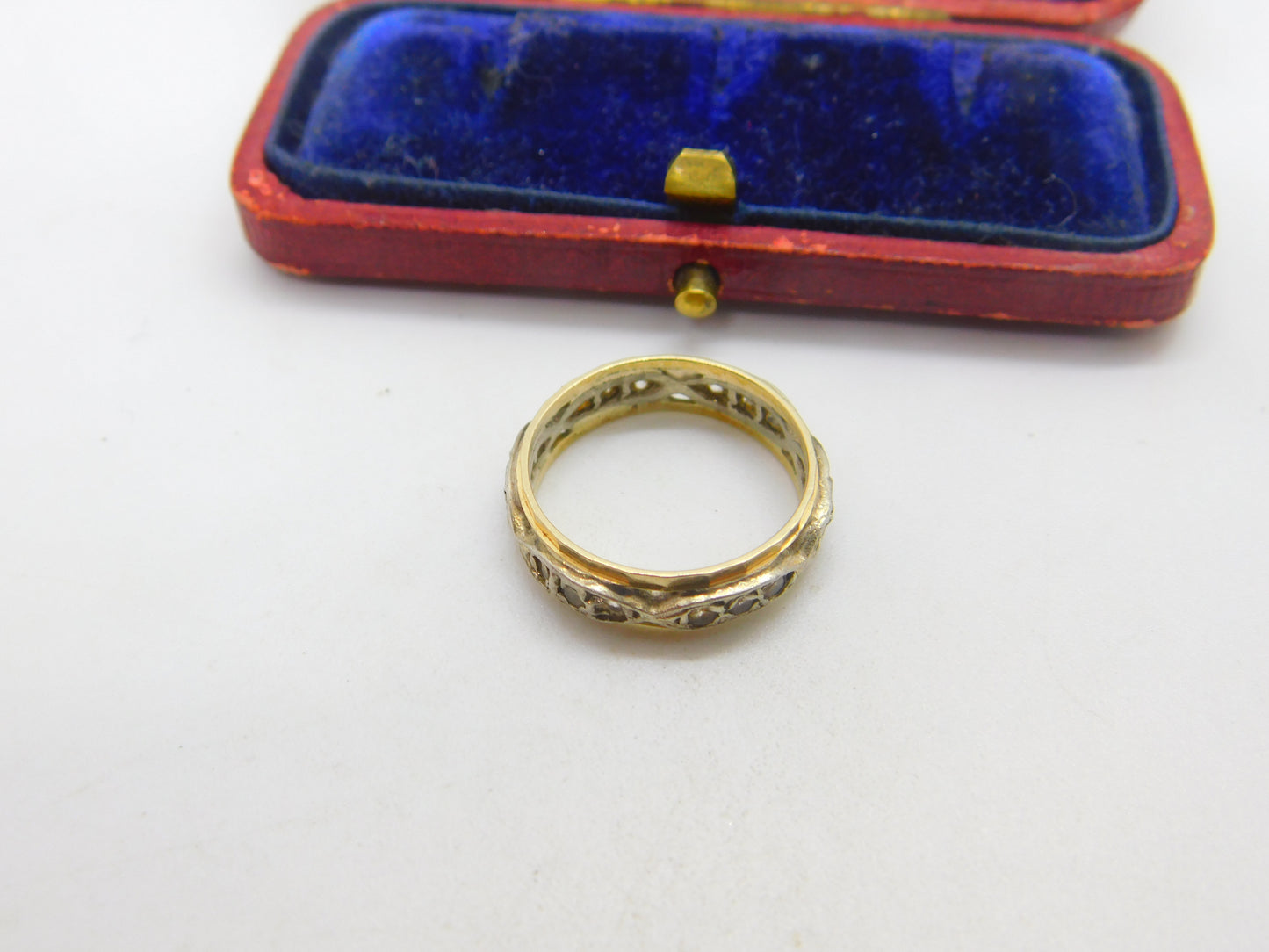 9ct Two-Tone Gold & Diamond Paste Set Full Eternity Ring Antique c1930 Art Deco