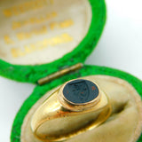 Victorian 18ct Gold & Bloodstone Lion Crest Intaglio Signet Ring Antique 1888 Birmingham