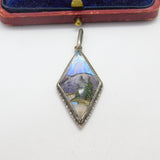 Sterling Silver Morpho Butterfly Wing Mountain Scene Pendant c1920 Art Deco