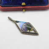 Sterling Silver Morpho Butterfly Wing Mountain Scene Pendant c1920 Art Deco