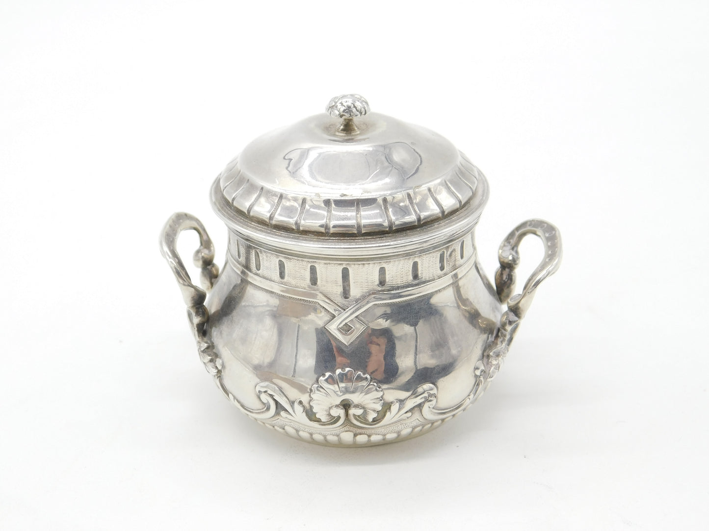 Victorian French 1st Standard .950 Silver Floral Lidded Sugar Bowl Antique c1860