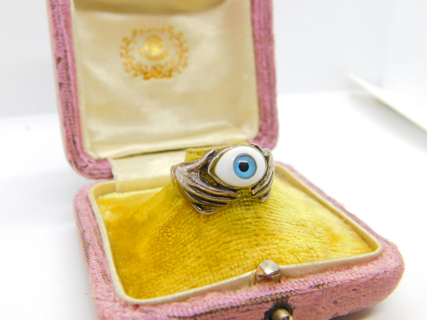 Sterling Silver Hands with All Seeing Eye Statement Ring Vintage c1970