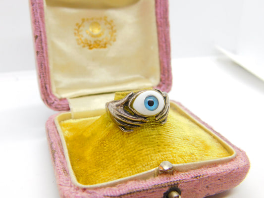 Sterling Silver Hands with All Seeing Eye Statement Ring Vintage c1970