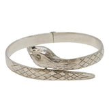 Sterling Silver & Garnet Snake Form Cuff Bangle Vintage 1963 Birmingham