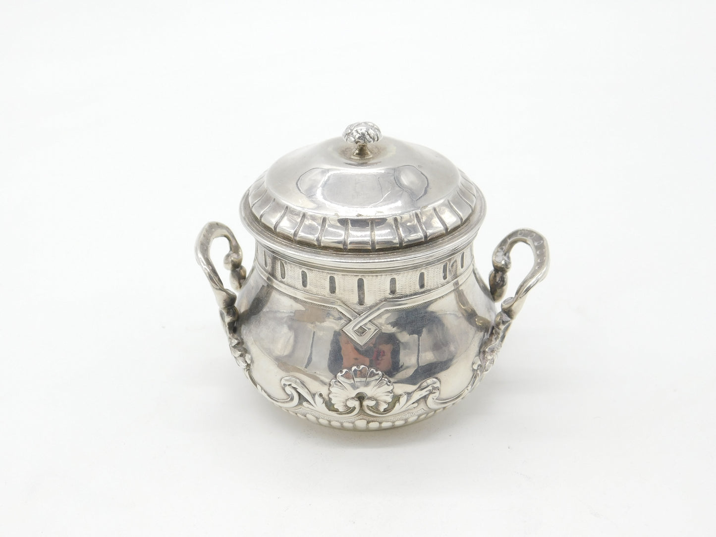 Victorian French 1st Standard .950 Silver Floral Lidded Sugar Bowl Antique c1860