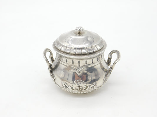 Victorian French 1st Standard .950 Silver Floral Lidded Sugar Bowl Antique c1860