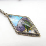 Sterling Silver Morpho Butterfly Wing Mountain Scene Pendant c1920 Art Deco