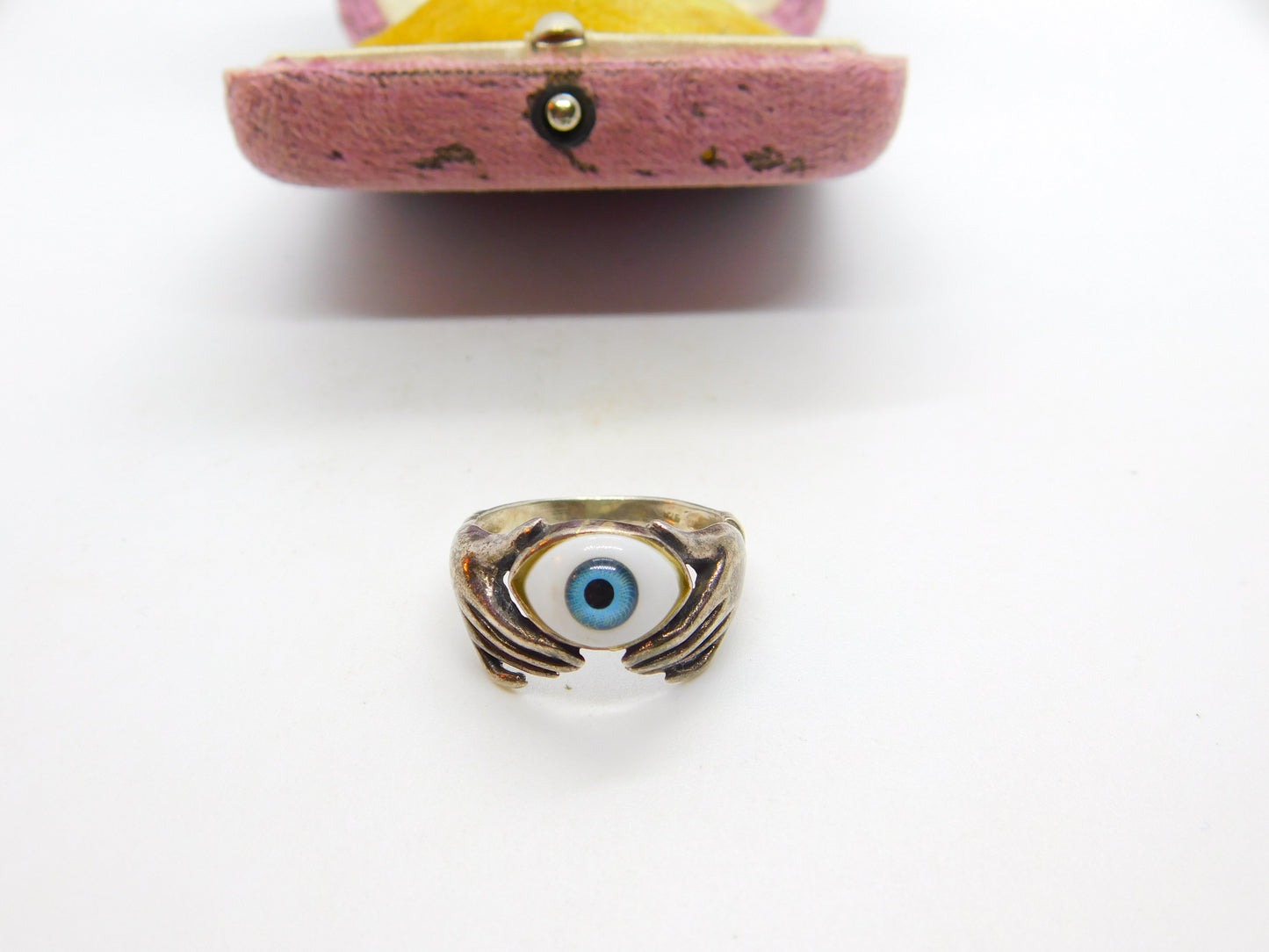 Sterling Silver Hands with All Seeing Eye Statement Ring Vintage c1970