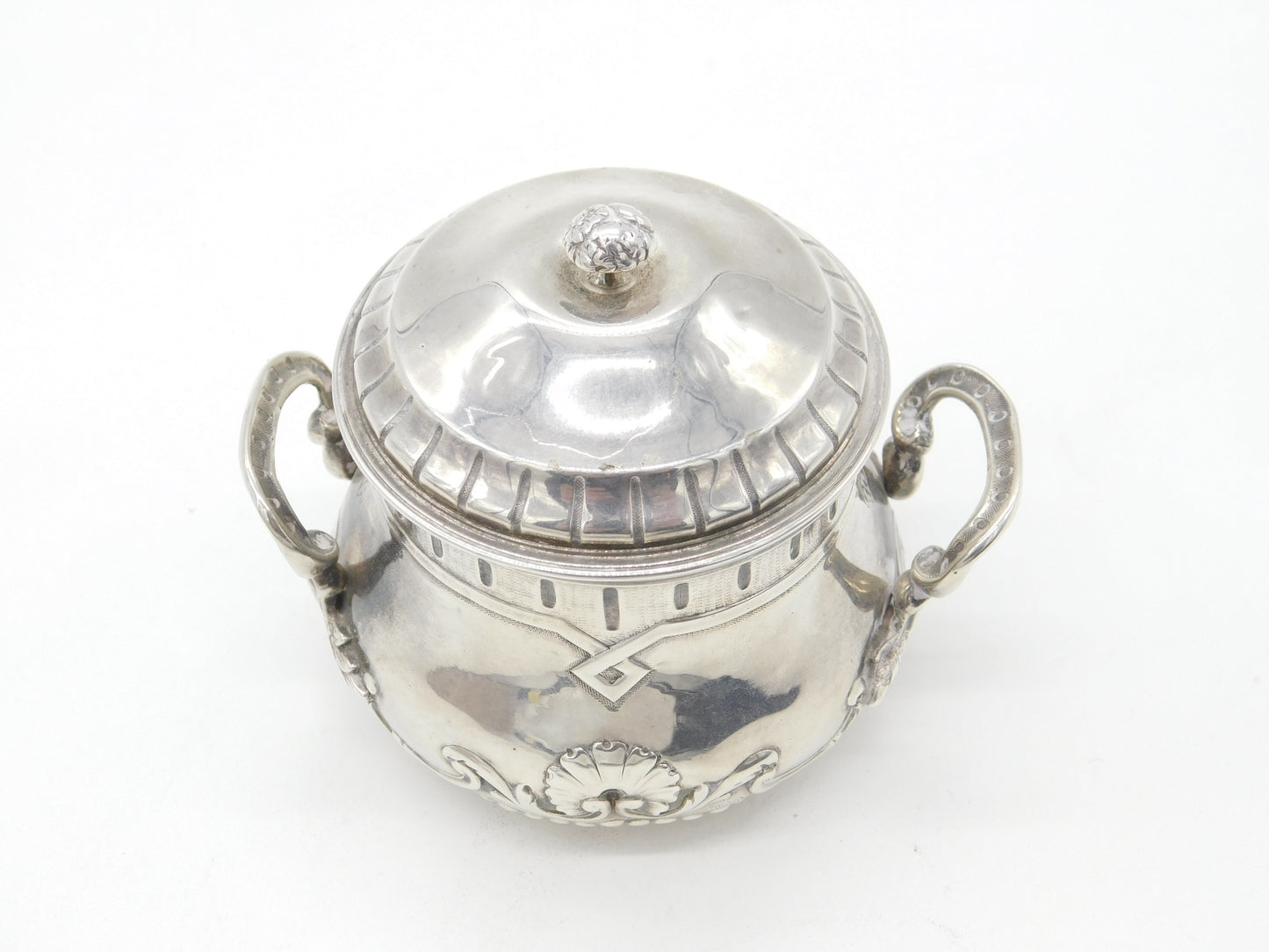 Victorian French 1st Standard .950 Silver Floral Lidded Sugar Bowl Antique c1860