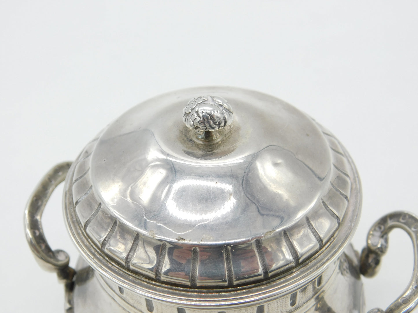 Victorian French 1st Standard .950 Silver Floral Lidded Sugar Bowl Antique c1860